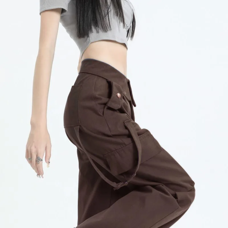 

Женские серые брюки-карго, винтажная уличная мода, уличная одежда, серые брюки с высокой талией, повседневные широкие брюки в стиле Харадзюку