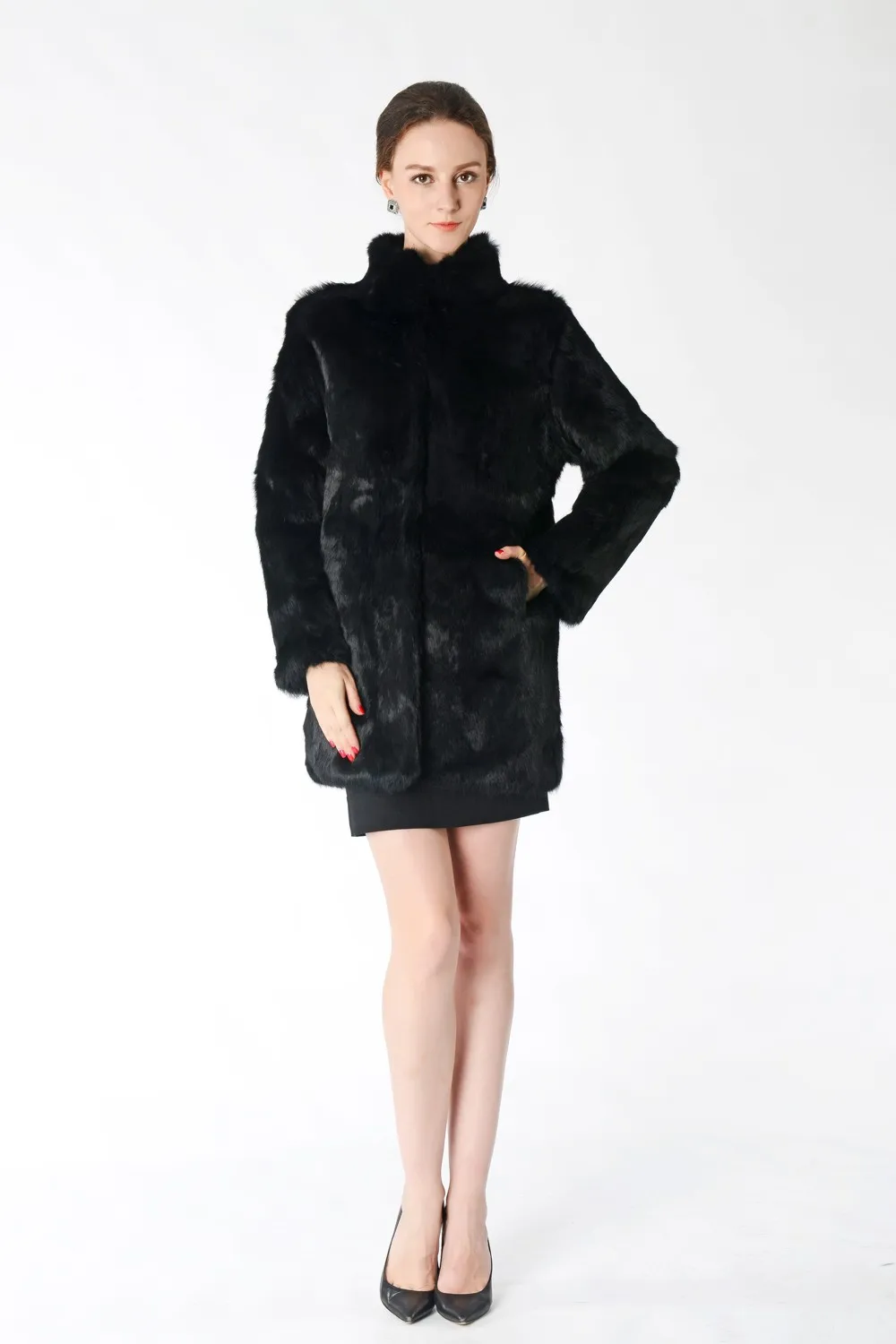 New Arrival Full Pelt Real Rabbit Fur Coat Women Nature Fur Jacket Female Fashion Factory good quality Fur Overcoat NZ147