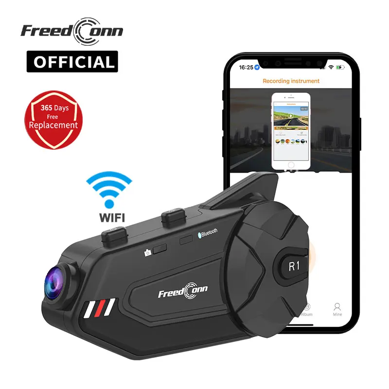 Freedconn R1Plus Bluetooth Moto Interfono Casco Auricolare Wifi App Altoparlante Cuffie Moto Interphone Motore Dash Cam Dvr