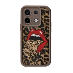 Red Lips Wrist Chain Shockproof Case with Hang Strap Lanyard Cover - Redmi Note 12ProPlus (JP26 - Coffee)