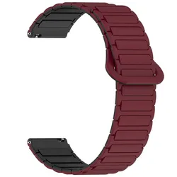 Magnetic Silicone Loop Band - Available in 18mm, 20mm, and 22mm Sizes - 22mm (Wine Red Black)