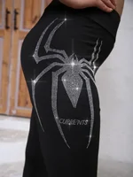 Plus Size Women's Rhinestone Spider Pattern Leggings Comfortable High-Stretch Knit Pants Fashionable Casual Style Trousers - Image 6