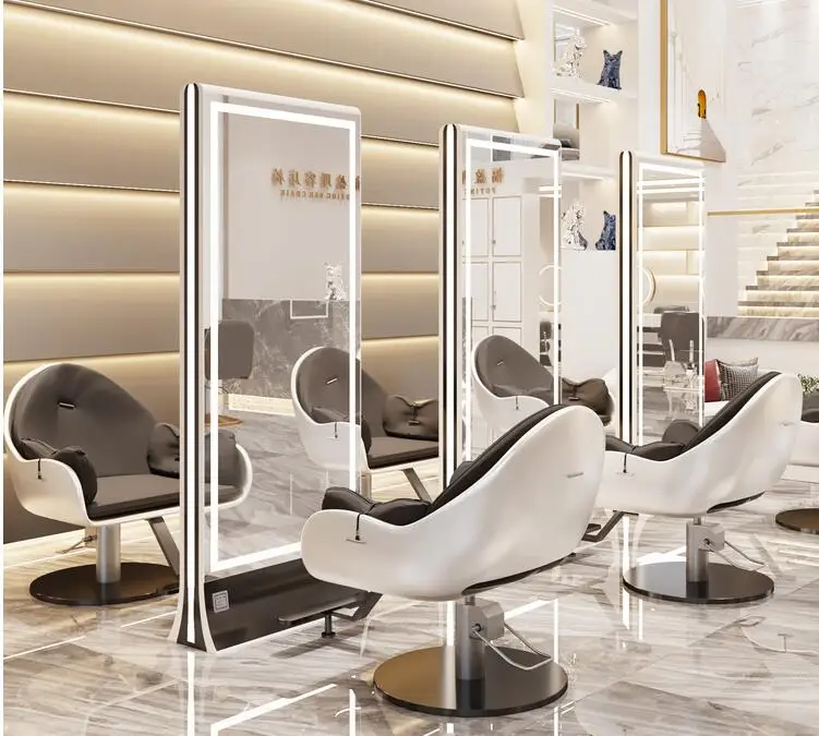 New style barber shop with light mirror platform net red hair dressing mirror hair salon special perm dyeing hair cutting stainl hairdressing shop barber shop chair dyeing and perm area chair hair salon special high grade lifting down disc haircut chair