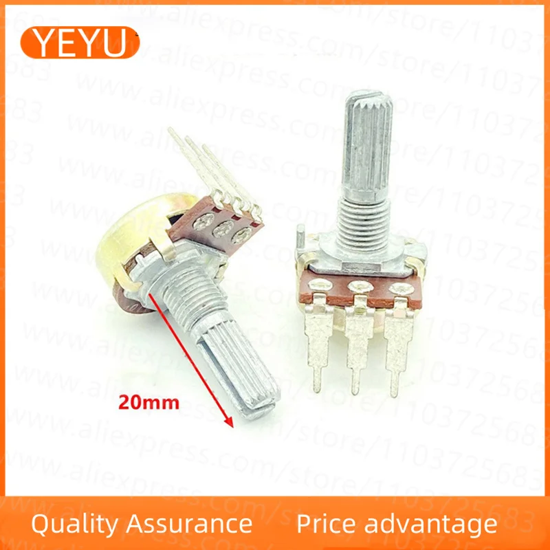 Type 16 A10K Vertical Bent Foot Power Amplifier Sound Box Volume Potentiometer Single Coupling 3-pin 20mm Shaft 2PCS