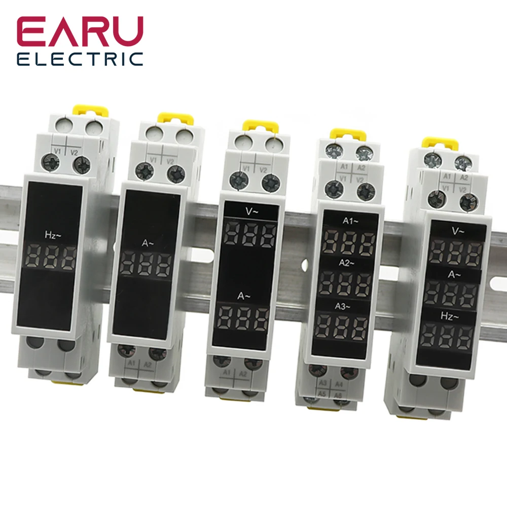 Din Rail 18mm Voltage Current HZ Meter AC 80-500V 220V 380V 100A Modular Voltmet
