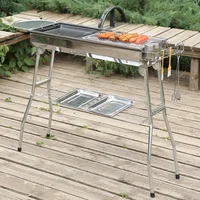 Outdoor Stainless Steel Charcoal Grill Large Size Barbecue Tool Portable Free Installation Handle Folding BBQ Cooking 3