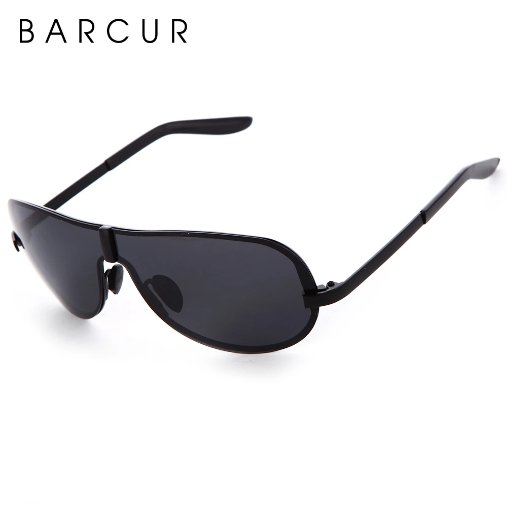 BARCUR Polarized Black Sunglasses Male Rimless Glasses Men Driving Eyewear