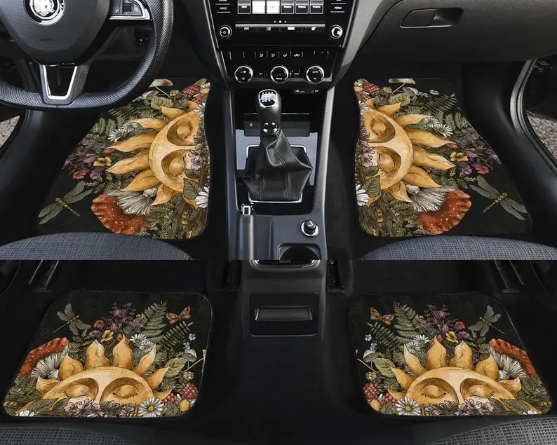 

Sun Car Mat, Botanical Celestial Floral Sun Rise Psychedelic Floor Car Mat, Personalized Car Mat, Car Accessories For Women, Car