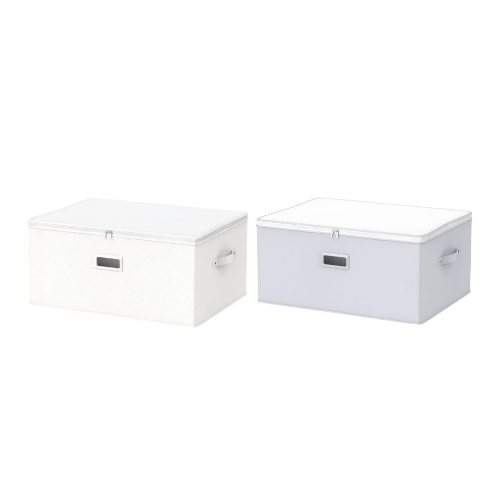 Fabric Organizer Box 51X40X24Cm | Foldable Organizer with Zipper and Transparent Window | Box for Clothes, Blankets and Toys | White and Gray