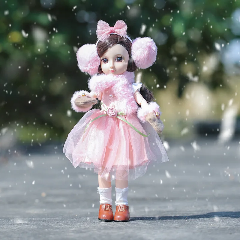 

30cm 12 Inch BJD Doll Moveable Joint Brown Big Eyes Delicate Princess 1/6 Doll winter suit Dress Doll Toys for Girls Bjd Doll