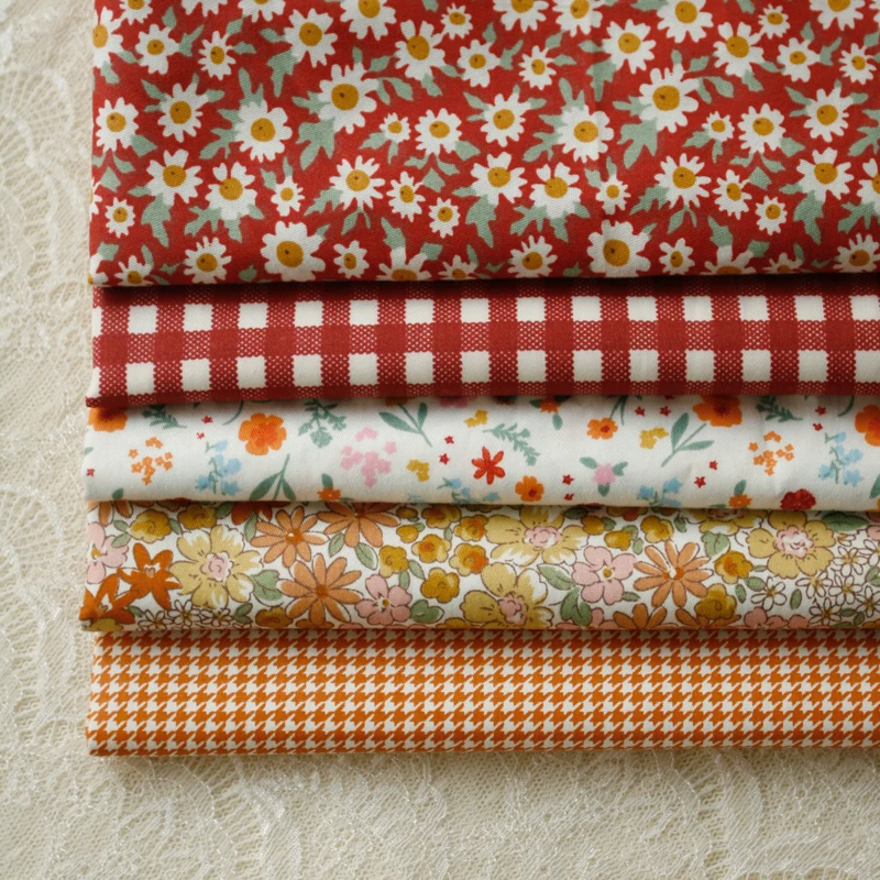 맞춤형 레드 오렌지 꽃 능직 면 원단, 인형 옷 만들기, 아동복 드레스 의류, DIY 천, 160x50cm 