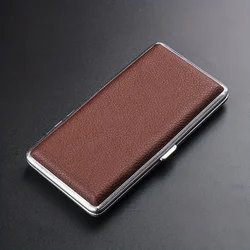 Deluxe PU Leather Metal Cigarette Case - Holds 14 Extra Long Cigarettes (Brown)