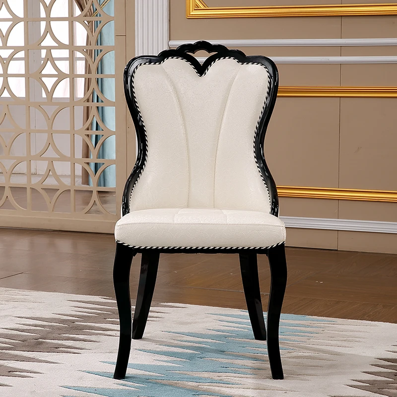 

European Style Dining Chair White Simple Modern Restaurant Soft Bag Casual Korean PU Leather Villa Solid Wood Chair Furniture