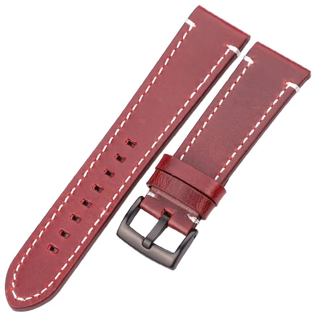 Genuine Leather Watchbands 18mm 20mm 22mm 24mm Black Dark Brown Women Men Cowhide Watch Band Strap Belt With Buckle Red Brown Black