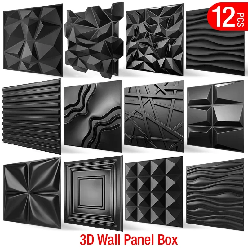 12PC 50x50 ซม.3d art ปูนปลาสเตอร์ตัดเรขาคณิตเพชรแกะสลักไม้กาวด้านล่าง 3d สติ๊กเกอร์ติดผนัง 3d ผนังแผงตกแต่งบ้าน 1
