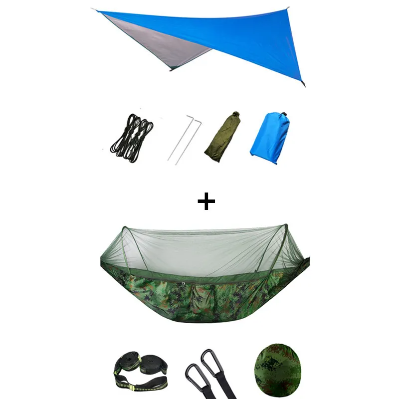 Pop-Up Portable Parachute Outdoor Camping Hammock with Mosquito Net and Sun Shelter,Upgraded 10-ring Tree Strap Hammocks Swing 