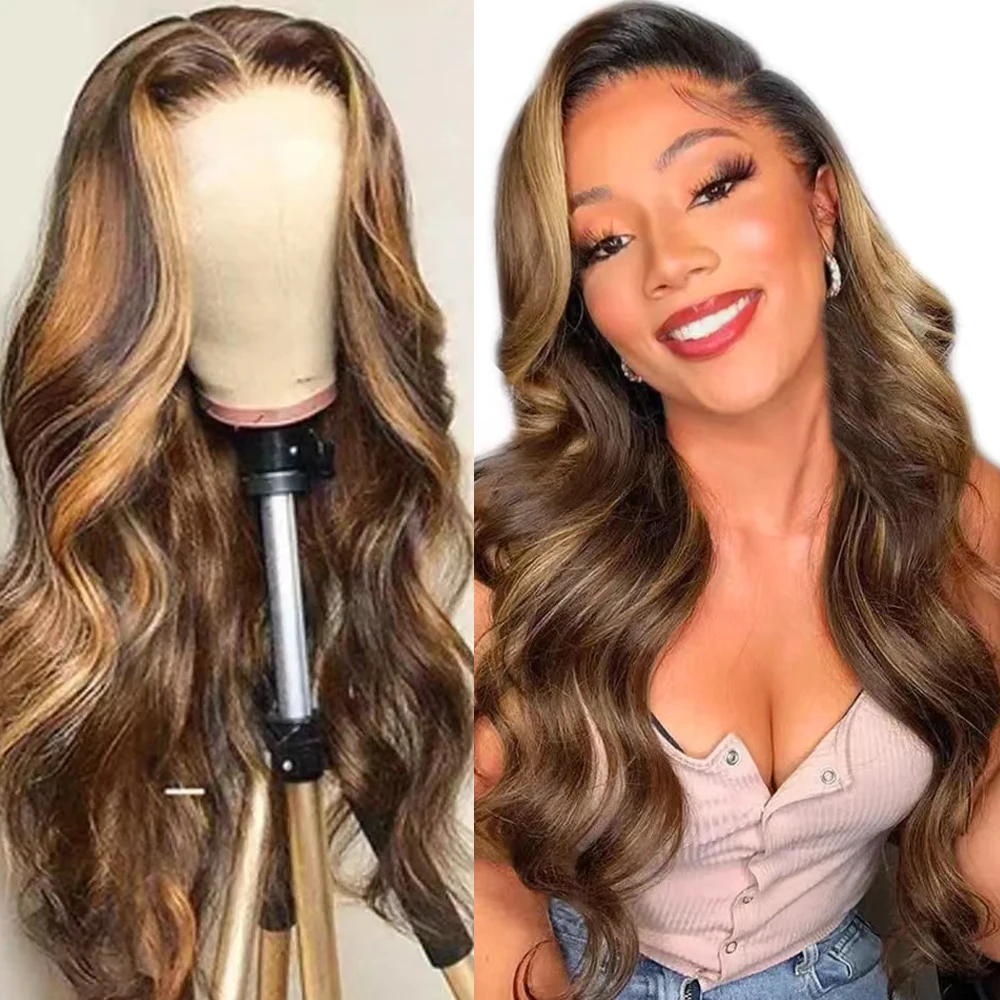 

Highlight Body Wave Wig 13x4 Hd Lace Frontal Wigs Ombre 4/27 HD Lace Frontal Wig For Women Highlight Wig Human Hair 30 38 Inch