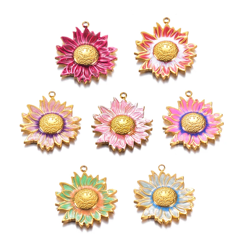 

4Pcs 7Colors Stainless Steel Pendant Enamel Flower Charm DIY for Earrings Necklace Bracelet Jewelry Making Crafting Wholesale