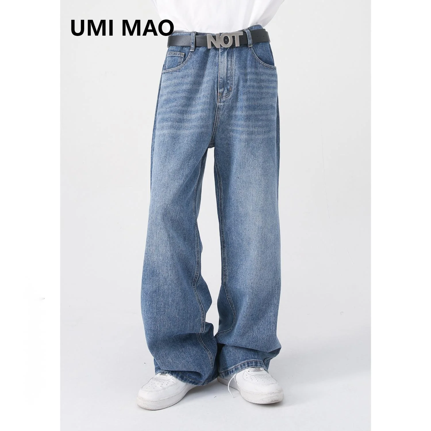 Umi Mao Yamamoto Jeans Scuri Streetwear Da Uomo Sciolto Mezzo Elastico In Vita Pantaloni Larghi In Denim A Gamba Dritta Abbigliamento Da Uomo