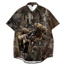 

Quality Harajuku Beach Men Short Sleeve Hawaiian Shirt Casual Summer Shirt Men Blouse Loose Hunting Forest Deer Chemise Homme