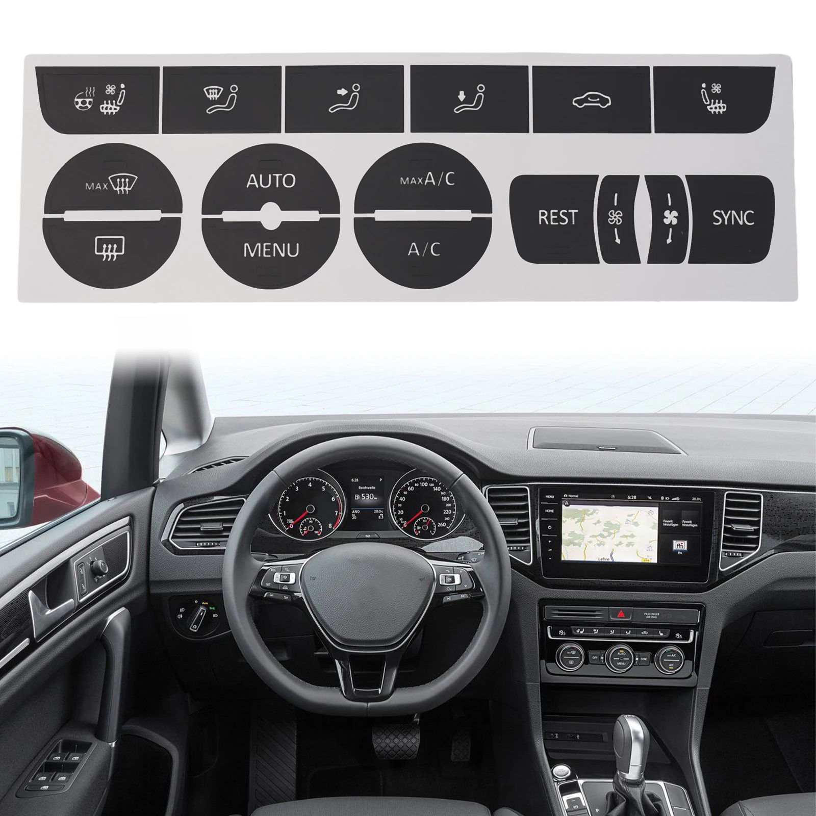 

For TOURAN 2016-2018 A/C Control Sticker Button Repair Decal Replacement Vehicle 1x Black High Grade Vinyl Parts