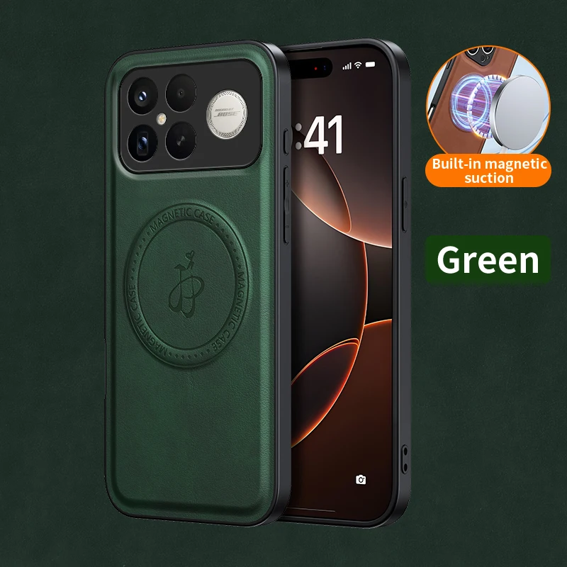 Magnetic Wireless Charging PU Leather Protective Case - Hard Back Shell Cover