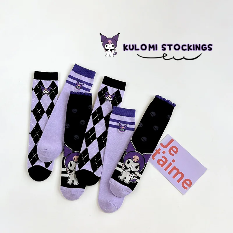 

Kuromi Cute Kids Knitted Cotton Socks Anime Sanrio Kawaii Girls Pile Socks Baby Mid-Calf Socks Japanese Cartoon Versatile Socks