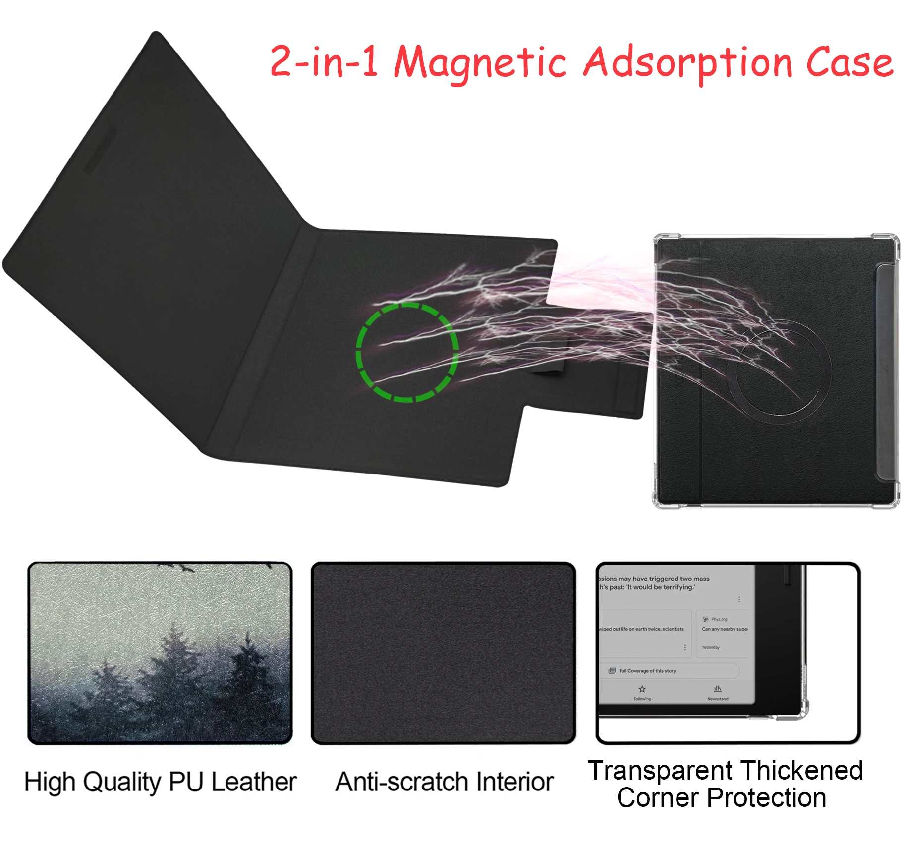 Magnetic Detachable Flip Cover with Built-in Pen Holder and Auto Sleep/Wake Function