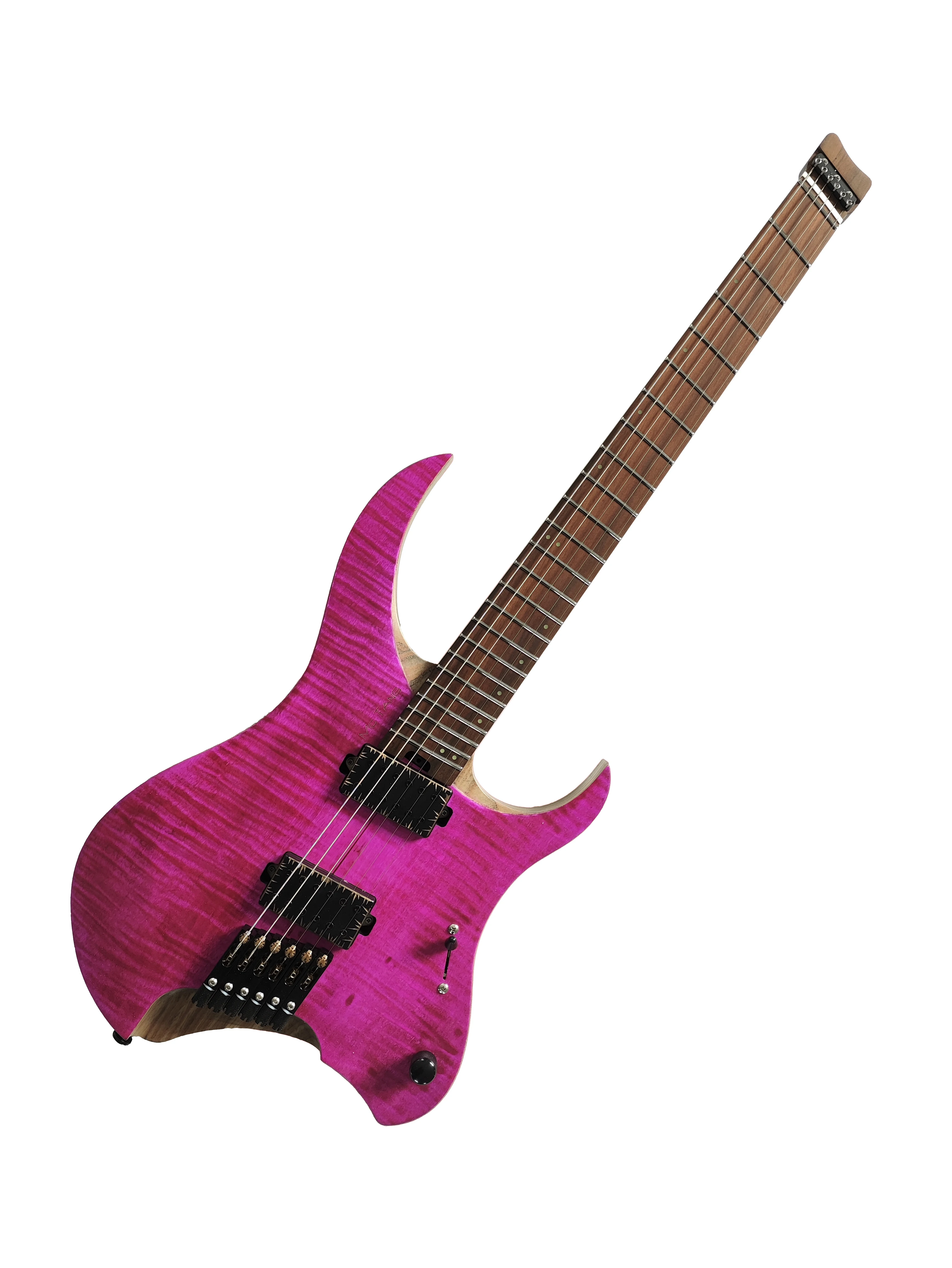 McTang Headless Electric Guitar,6 Strings, Fan shaped Frets, strengthened by carbon fabric，pink