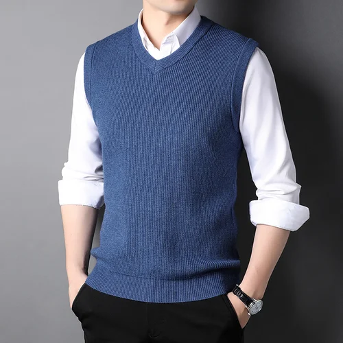 최고급 새로운 가을 겨울 패션 브랜드 디자이너 스웨터 조끼 니트 남성 풀오버, V 넥 솔리드 민소매 캐주얼 남성 의류 3