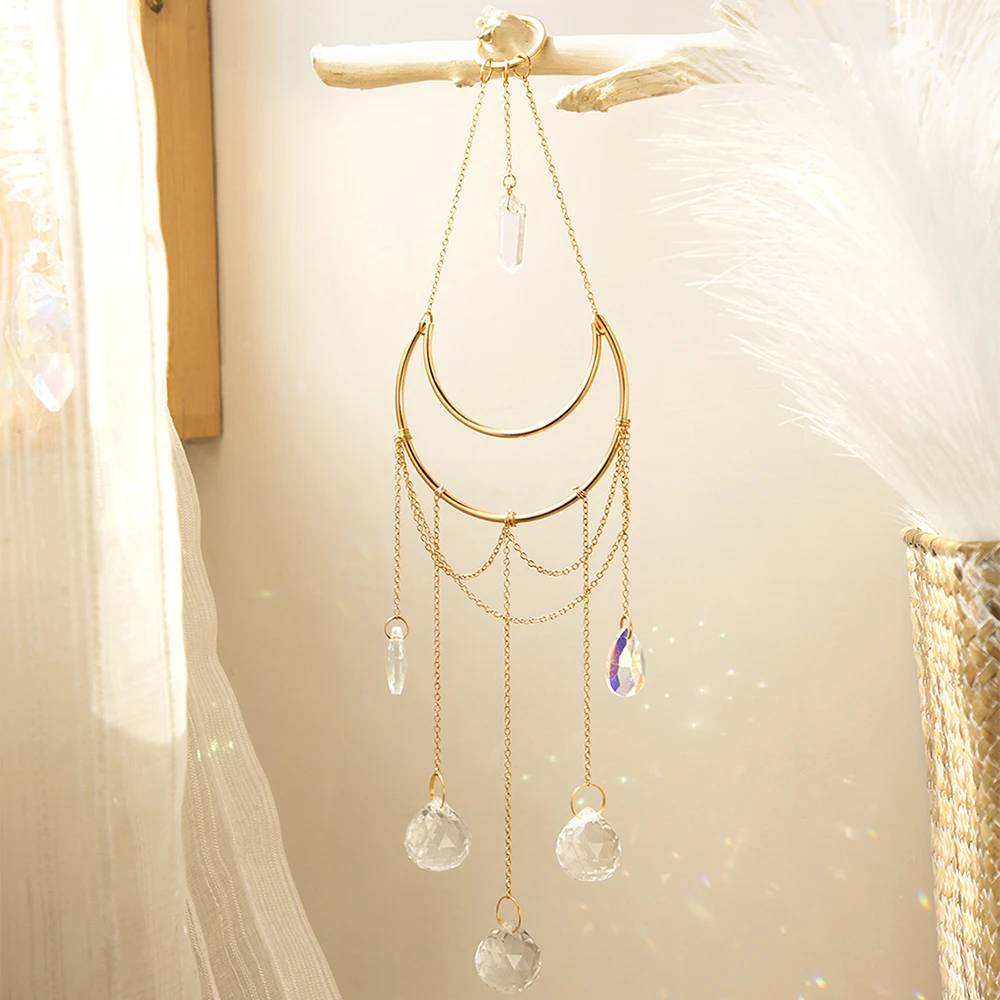 Moon Suncatchers Crystal Pendant Suncatcher Moon Wind Chime Crystal Ball Hanging Sun Catchers Window Garden Ornament Home Decor sun catcher crystal pendant sun catchers window ornament