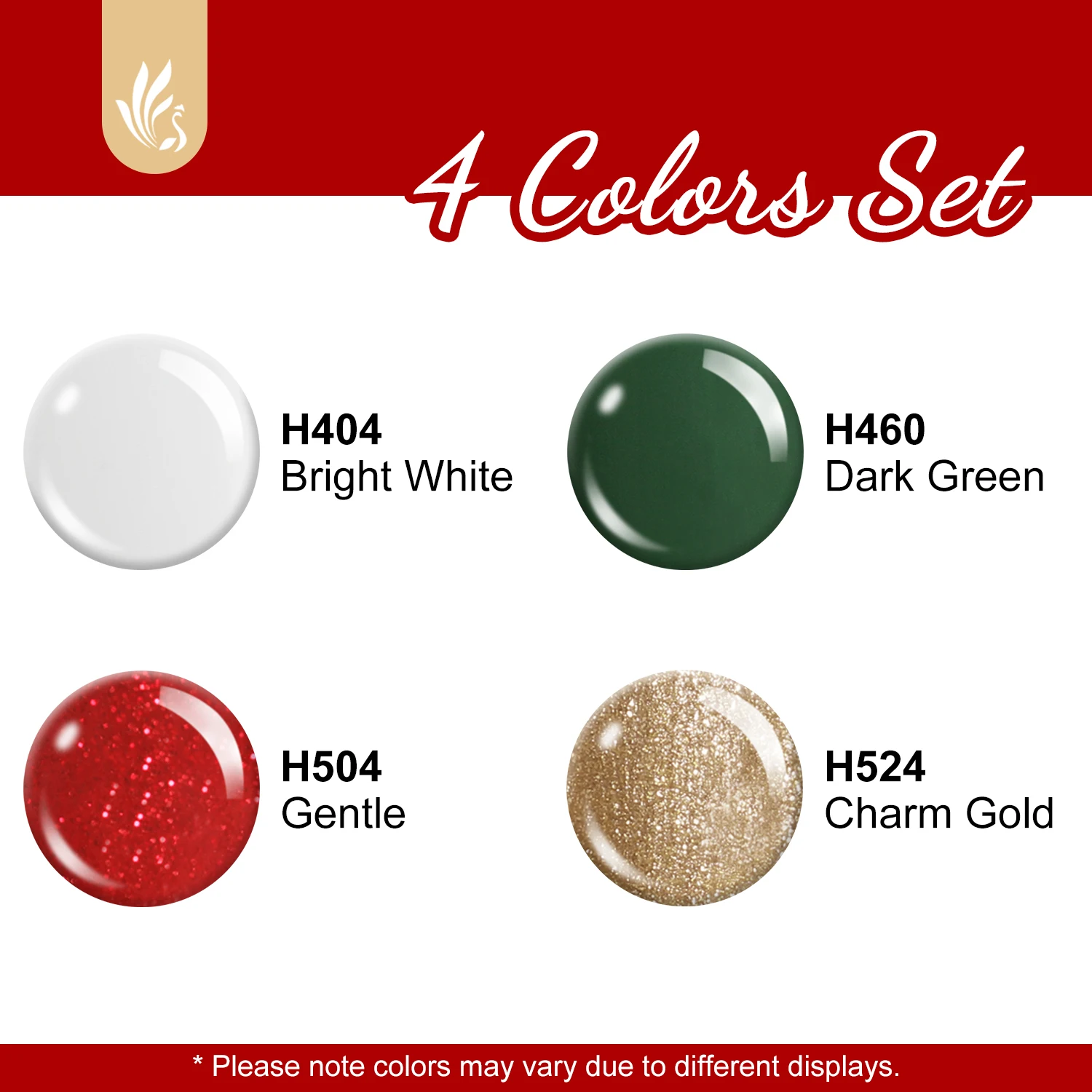 4x12ml Gel Nail Polish Set, 4 Colors Glitter Red Dark Green White Gold Gel Polish for Christmas Party Salon Manicure Women Gift 2