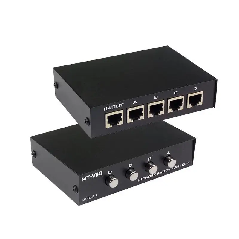 Smart Switches 4 Port Network Sharing Switch Manual RJ45 RJ-45 Ethernet Device Swicher Metal Shell 100MHz 1 In 4 Out Or In 1 Out MT-RJ45-4