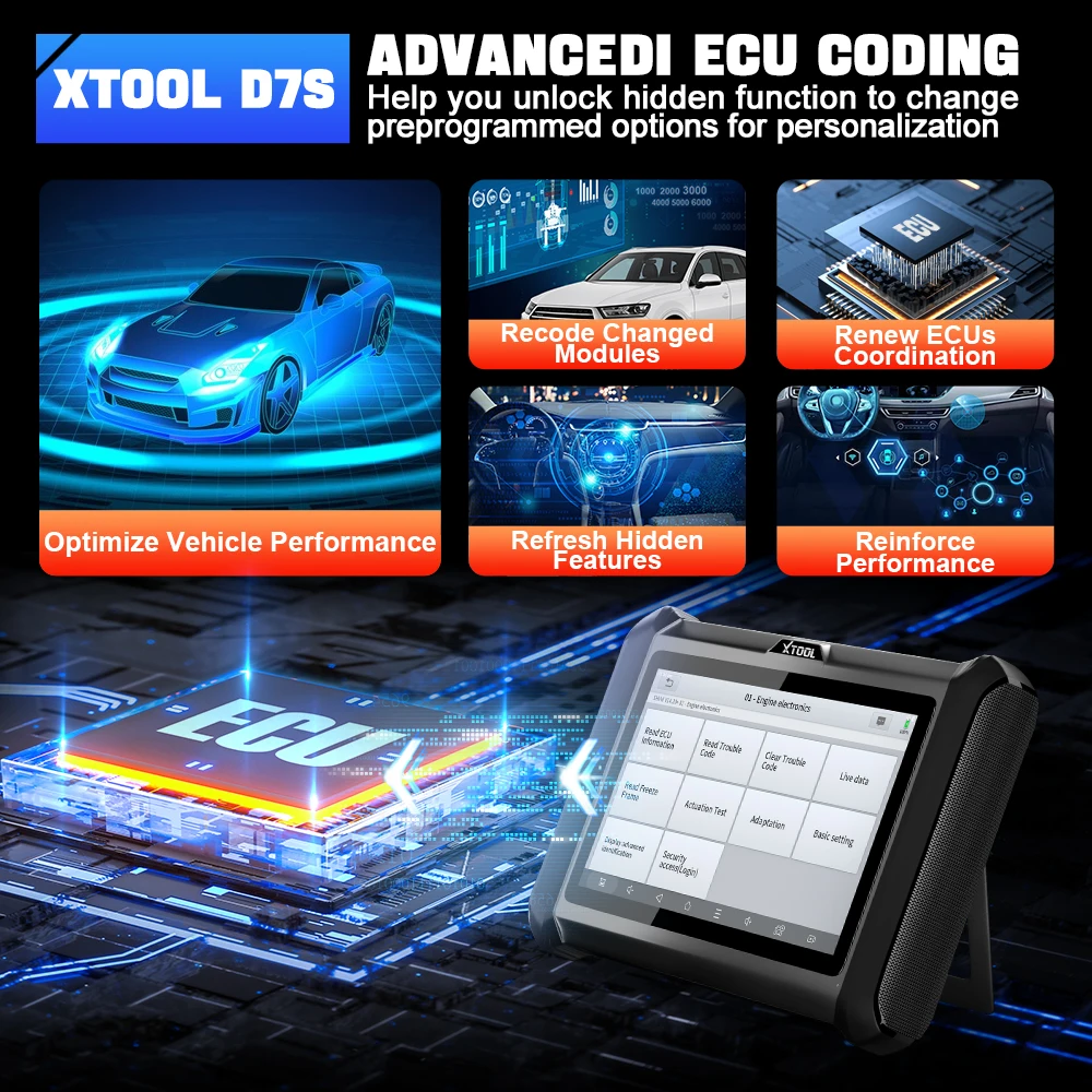 XTOOL 모든 시스템 진단 도구, ECU 코딩 스캐너, 자동 키 프로그래머, 38 리셋 기능, 활성 테스트 코드 리더, PK D7
