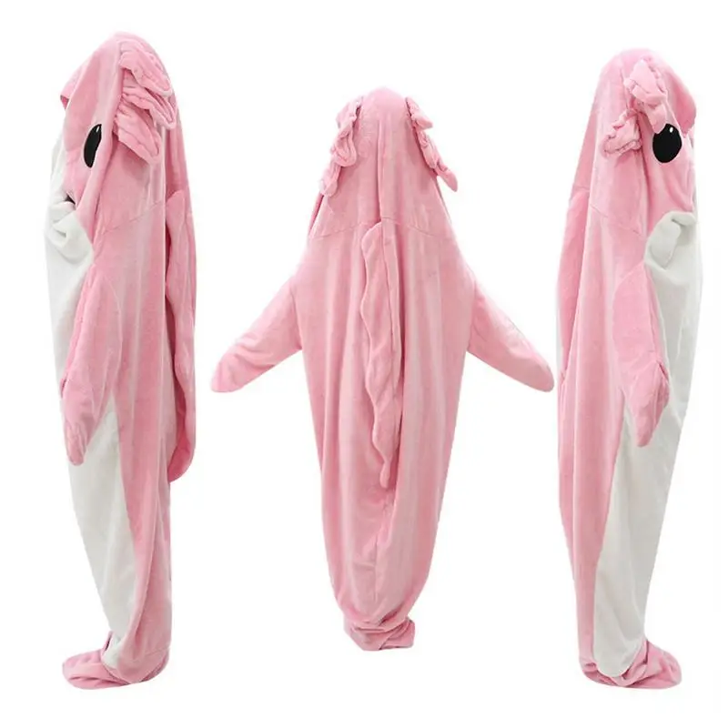 

Pink Wearable hooded Blanket animal Onesie Cosplay Costume Warm Flannel Throw Blanket cozy Pajama Sleeping Bag for adults