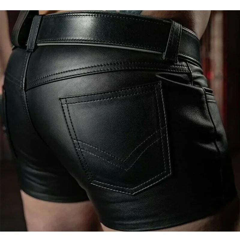 Fashion Men Shorts Solid Color Casual Mens Short PU Leather Pants Spring Summer Men Punk Style Black Shorts for Men 2