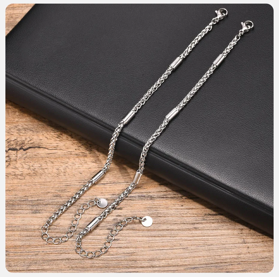 Vnox 3 mm Weizenketten-Armbänder für Männer und Frauen, nie verblassendes Edelstahl-Armband mit gewebten kubanischen Gliedern, verstellbarer Schmuck – Detail 7