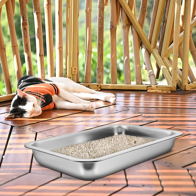 Stainless Steel Cat Litter Box Large Metal Tray Non Deformable Stable Open Type Litter Tray for Cats Open Type Cat Toilet 6