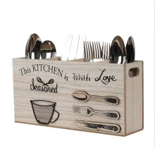 Wooden Kitchen Utensil Organizer Multi-Compartment Desktop Storage Box for Chopsticks Spoons Forks Knives Durable Cutlery Tray