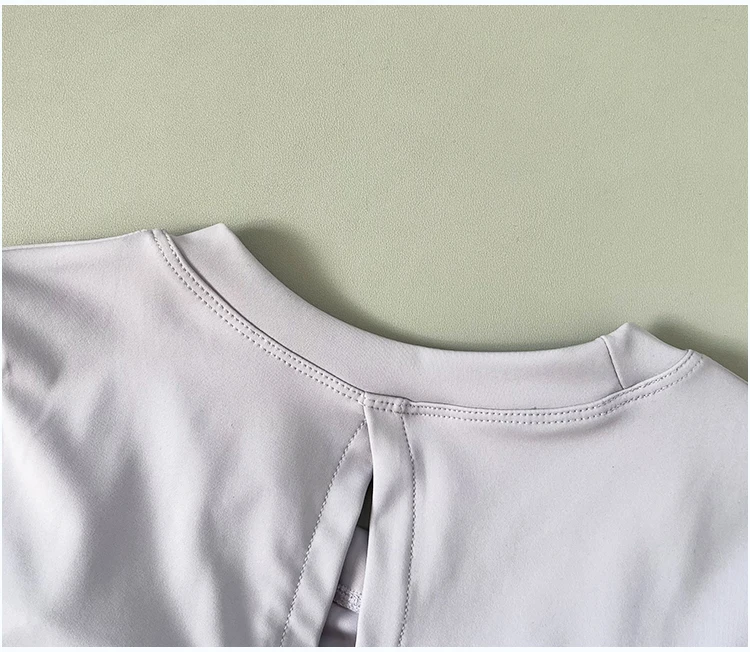 Exquisites, rückenfreies, sexy Sport-Top für Damen mit Brustpolster, Fitness-Pilates-Yoga-Anzug mit Kordelzug, langärmlig, schmal geschnitten – Detail 4