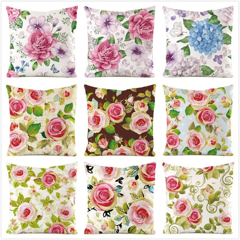 

Luxury Home Decor Pillowcase Office Sofa Car Cushion Cover Exquisite Rose Cluster Print