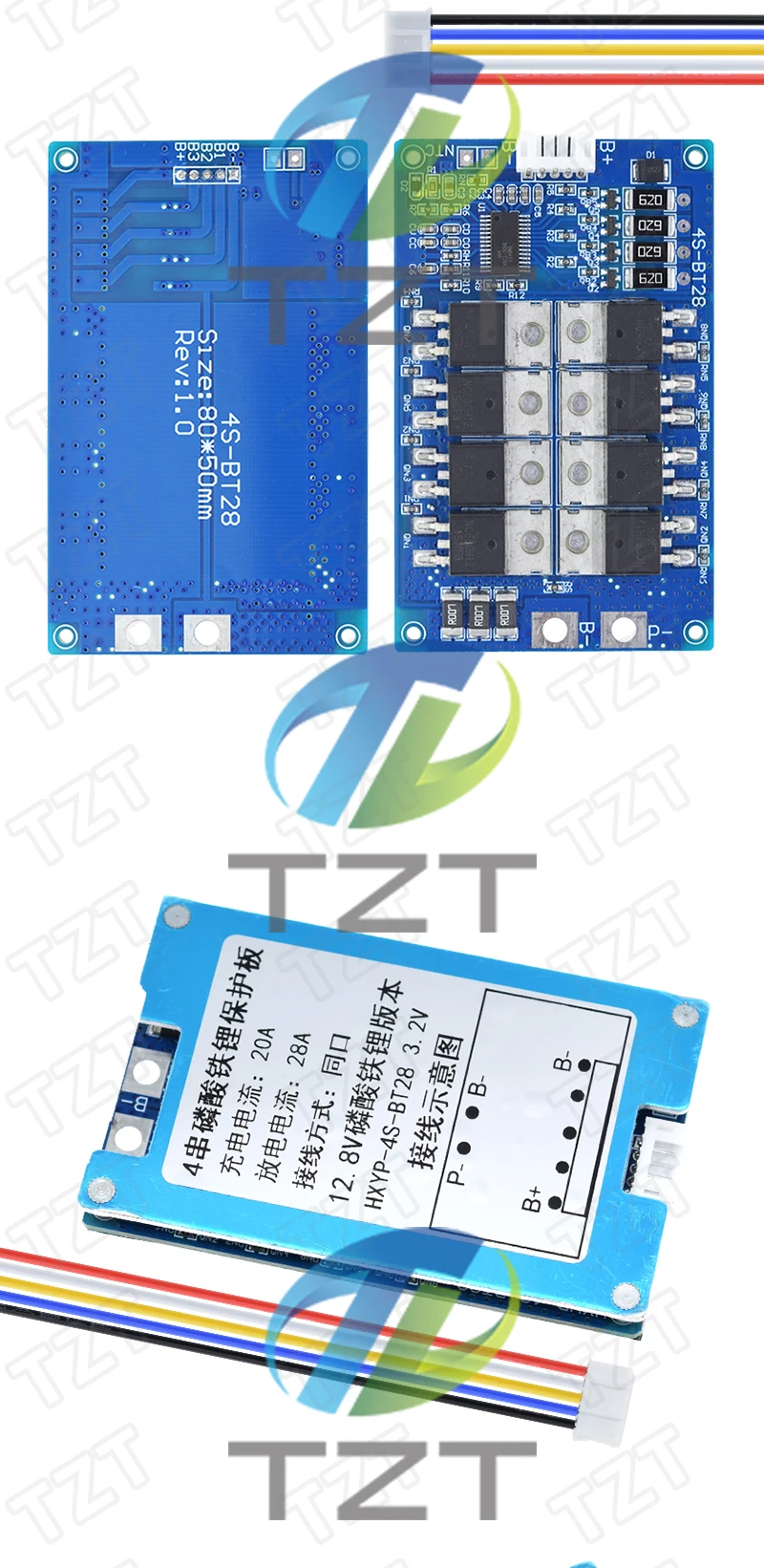 TZT 1/3 Stück BMS 4S 12,8V 14,4V 28A LiFePO4 Batterieladeplatte mit Kurzschluss- und Temperaturschutz – Detail 6
