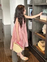 Nouvelle mode fille robe d'été bébé classique a-ligne robe enfant décontracté soyeux sans manches longue robe enfant en bas âge fille robes taille 4-14Y 6