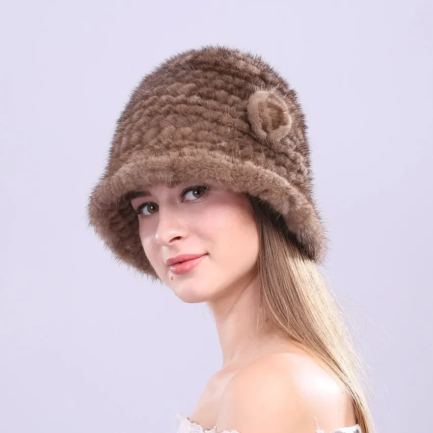 

Winter Hats for Women Real Mink Fur Hat with Flower Wedding Hats for Women Elegant Church Bonnet Wide Brim Fall Cap Designer Hat