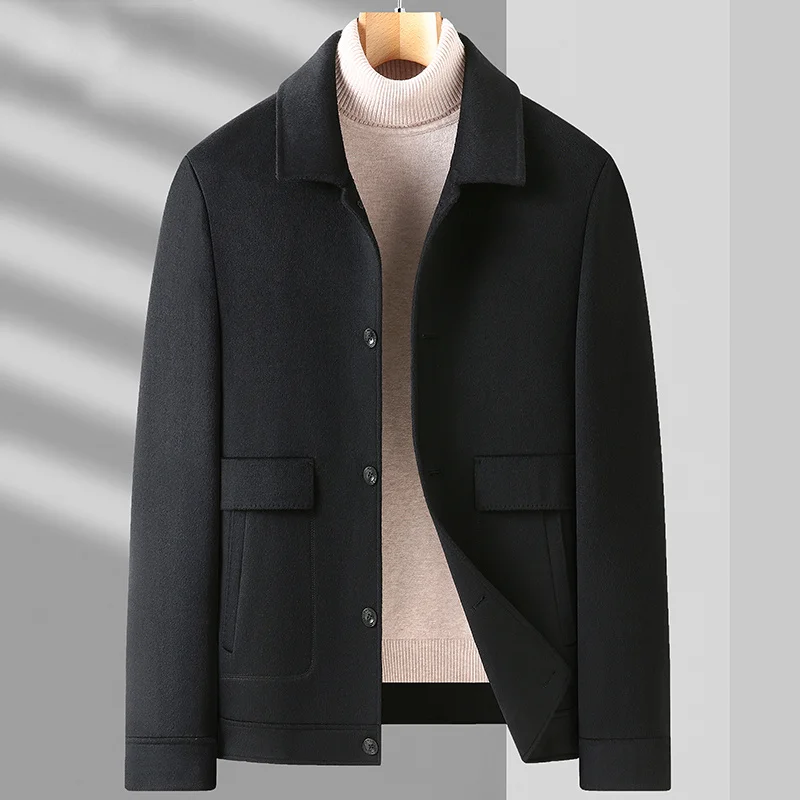 

2023 Men's Autumn Winter New Korean Solid Color Wool Coats Male Single Breasted Warm Jackets Men Casual Woolen Overcoats W63