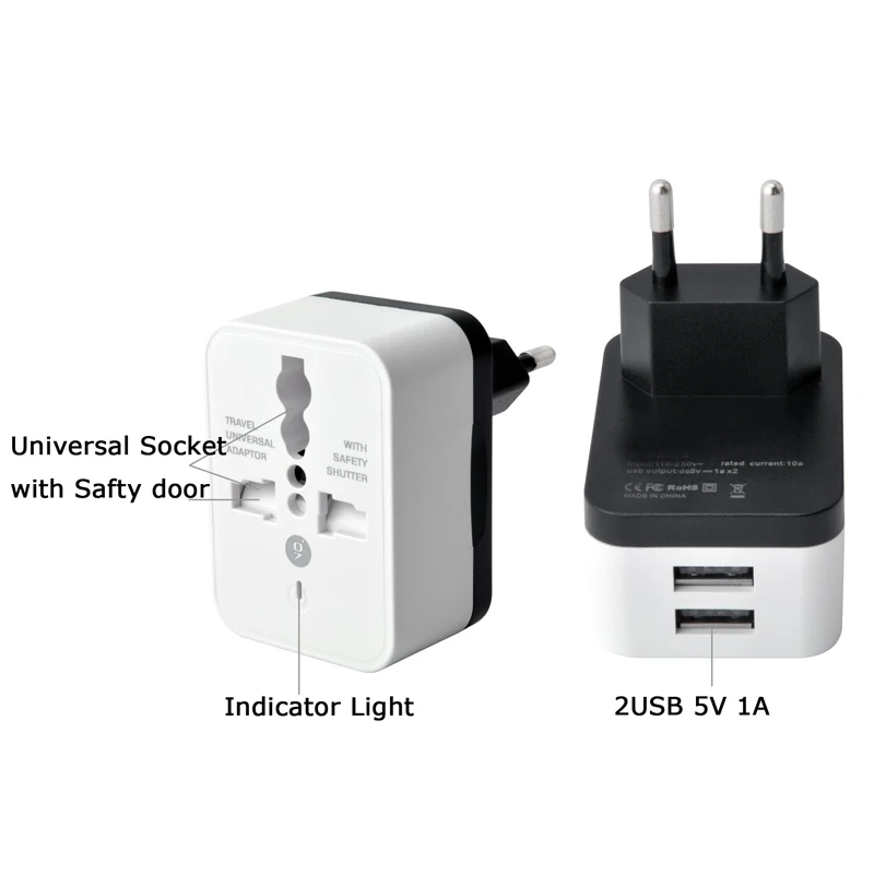 Universal Dual USB Travel Charger Adapter - Multi-Function Power Plug