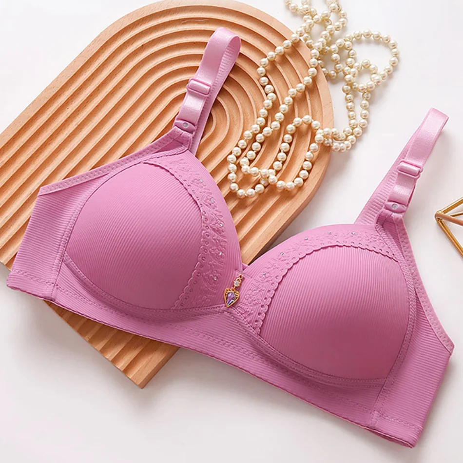 Elegant Women Plus Size Full Solid Color Cup Bra Wire-Free with Side Gather for Flattering and Supportive Fit Nursing Bras 6