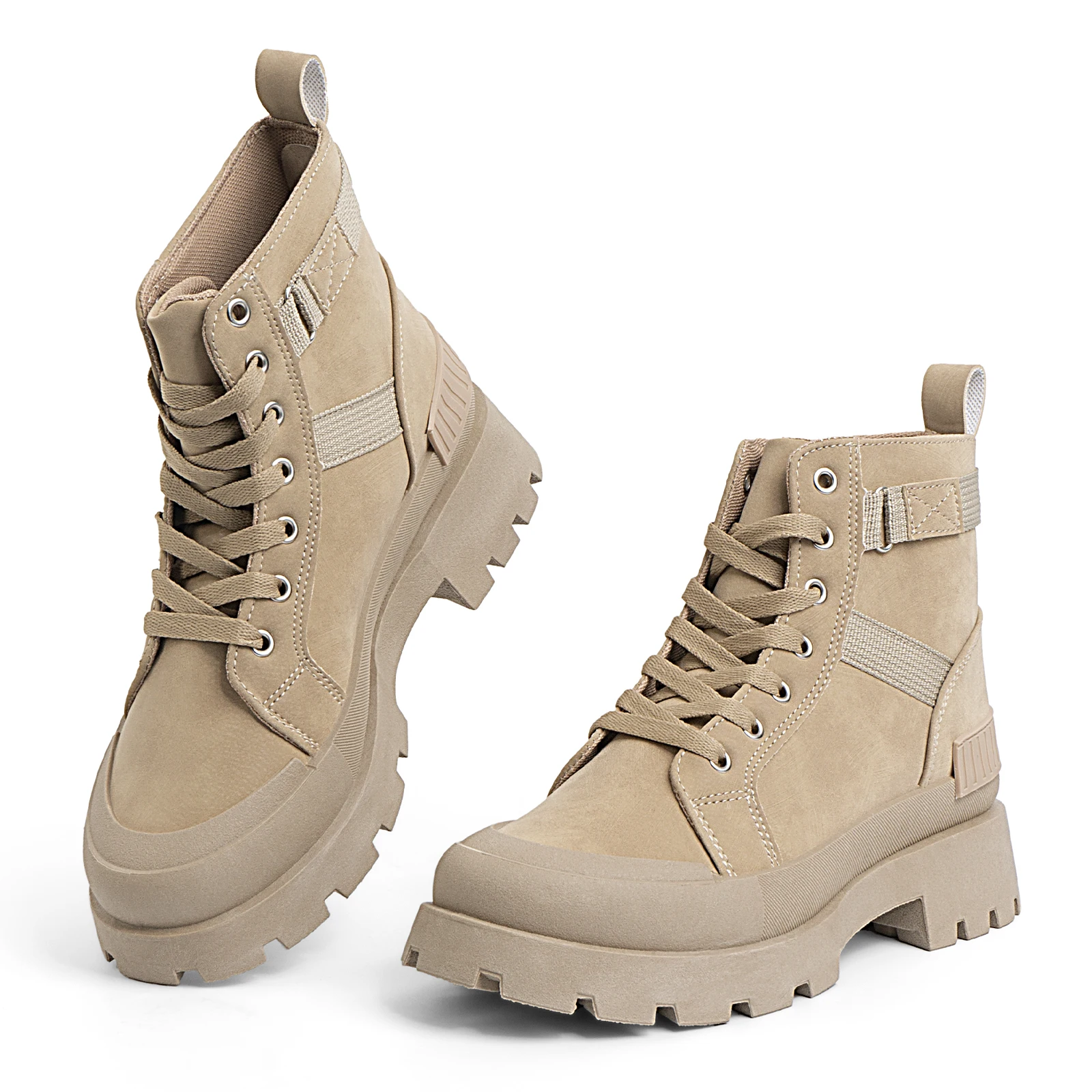 Platform Ankle Motorcycle Boots Women Autumn Winter PU Leather Mujer Punk Thick Bottom Outdoor Short Thick Soled Lace-up Boots