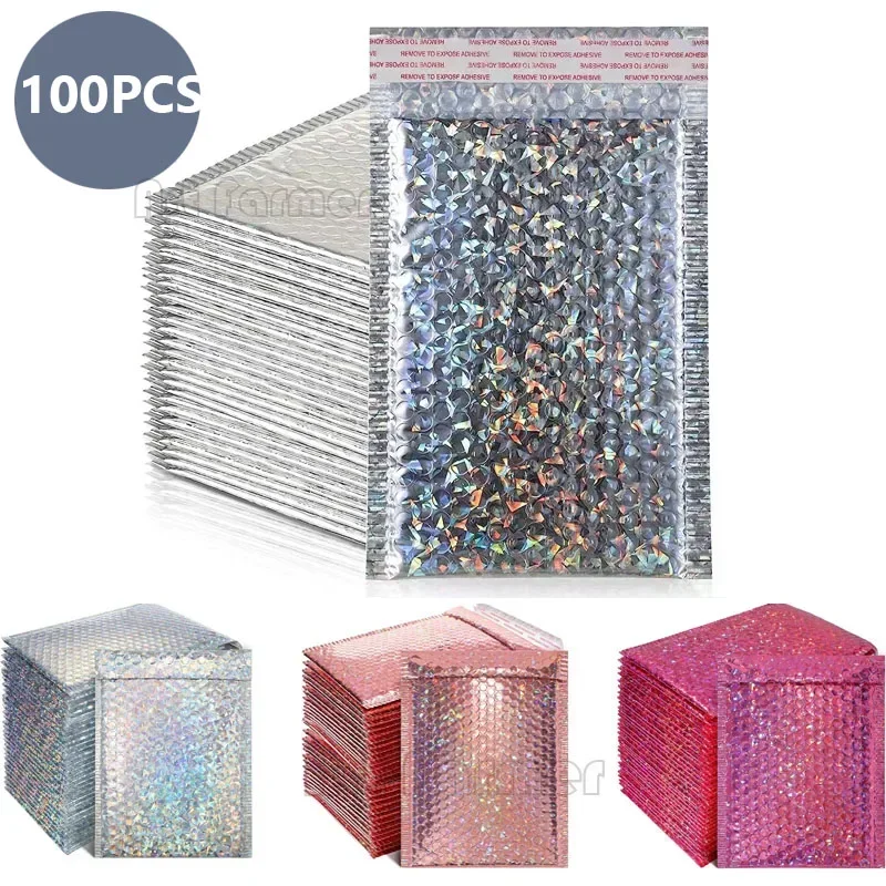 100pcs-bubble-mailers-pink-poly-bubble-mailer-self-seal-padded-envelopes-gift-bags-laser-packaging-envelope-bags-for-book