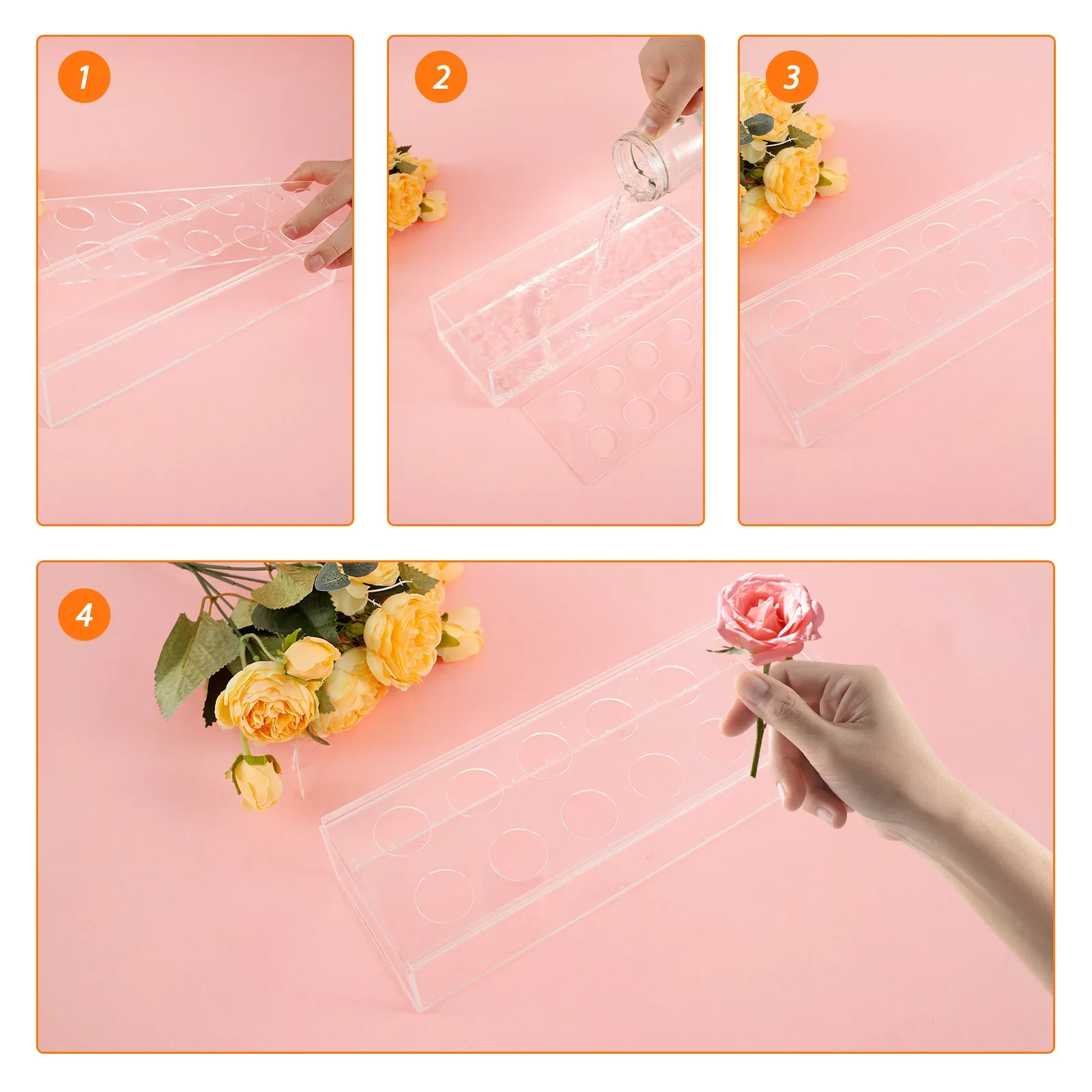 Acrylic Flower Vase Clear Rectangular Floral Vase Decorative 12inch Long Oblong Rectangle Floral Centerpiecet Home Decor